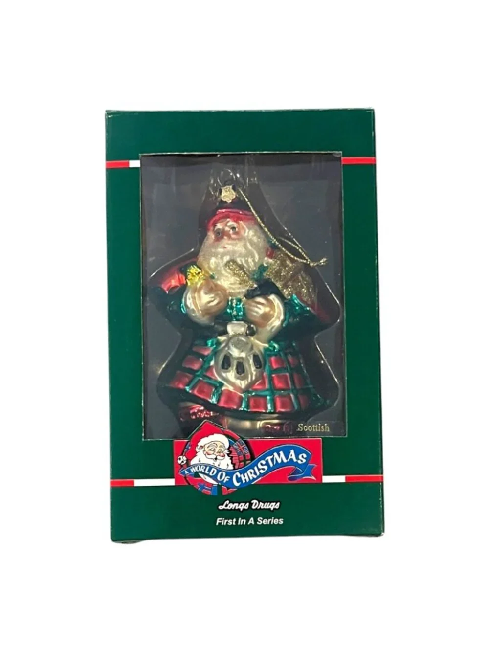 Kurt Adler World of Christmas Scottish Santa Glass Christmas Ornament Longs NEW - Picture 5 of 5